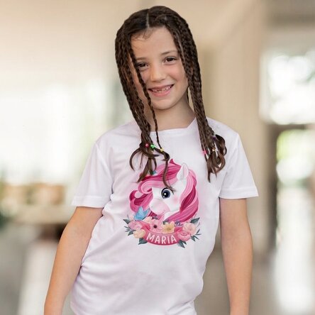 Personalisiertes Sport-T-Shirt für Kinder mit Namen – Einhorn