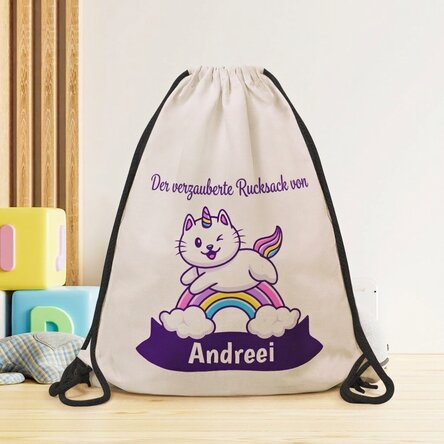 Personalisierter Rucksack mit Namen – Einhornkatze