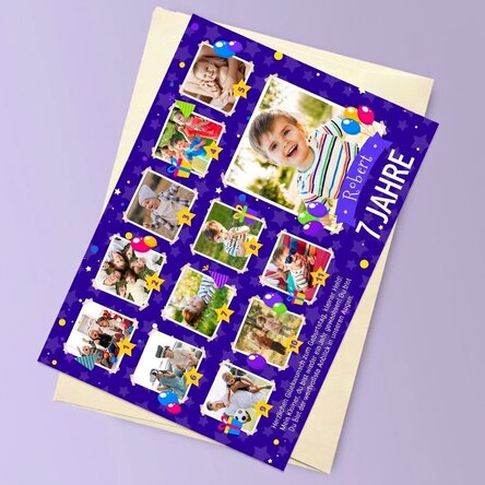 Personalisierte Magnetkarte mit 12 Fotos und einer Botschaft für Kinder – Geburtstag