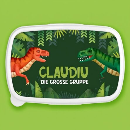 Lunchbox, personalisierte Auflaufform mit Schriftzug – T-Rex-Dinosaurier