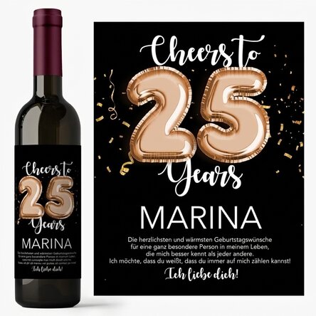 Personalisierter Wein mit Nummer, Namen und Botschaft – Cheers to
