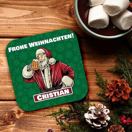 Personalisierter Gläserhalter mit Aufdruck – Weihnachtsmann mit Bier