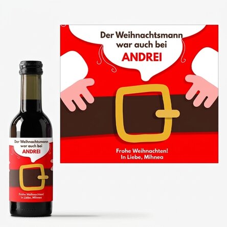 Kleine, individuell beschriftete Weinflasche – Der Weihnachtsmann ist da