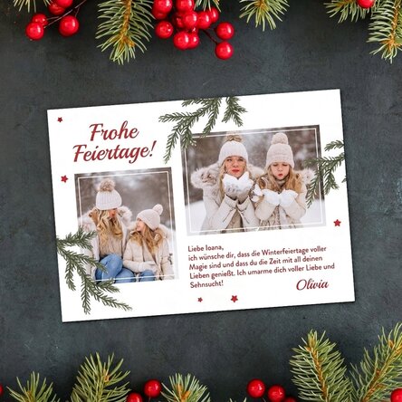 Personalisierte Magnetkarte mit 2 Fotos und einer Weihnachtsbotschaft