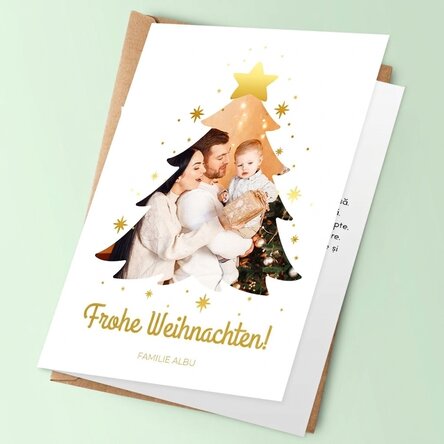 Personalisierte Grußkarte mit Familienfoto und Botschaft – Weihnachtsbaum