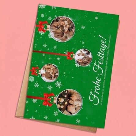 Individuell gestaltete Weihnachtskarte mit 4 Fotos und Text – Motiv „Globulete“