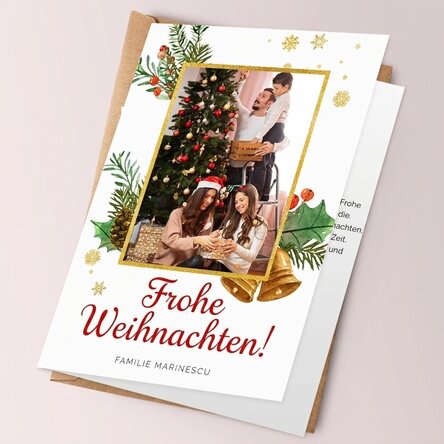 Individuell gestaltete Weihnachtskarte mit Foto und Text – Glitzerrahmen