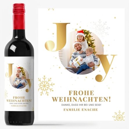 Personalisierter Wein mit einem Foto und einer festlichen Botschaft – Joy