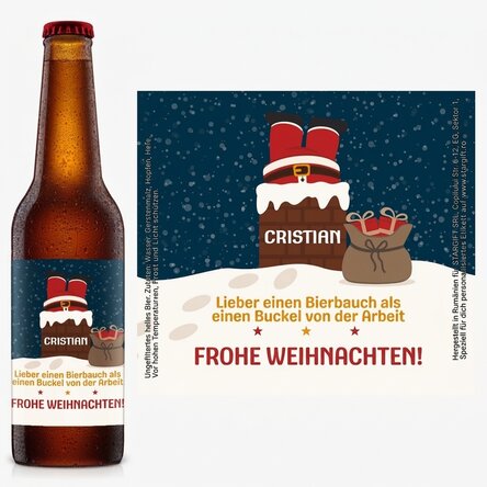 Bier mit individueller Beschriftung – Der Weihnachtsmann auf dem Schornstein