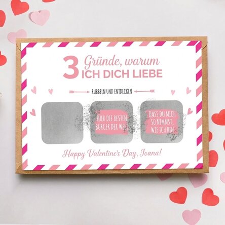 Personalisierte Rubbelkarte mit Botschaft – 3 Gründe, warum ich dich liebe