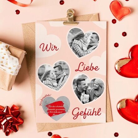 Individuell gestaltete Rubbelkarte mit 3 Fotos und Text – Emotionen und Liebe