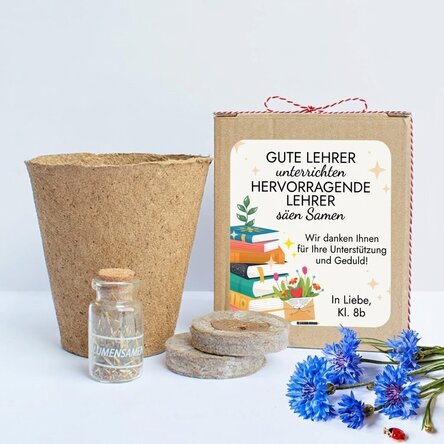 Set zum Pflanzen von Frühlingsblumen in einer personalisierten Schachtel mit einer Botschaft für die