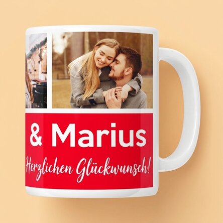 Personalisierte Tasse mit 3 Fotos und Text