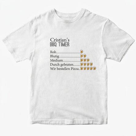 Personalisiertes Baumwoll-T-Shirt mit Aufdruck – BBQ Timer