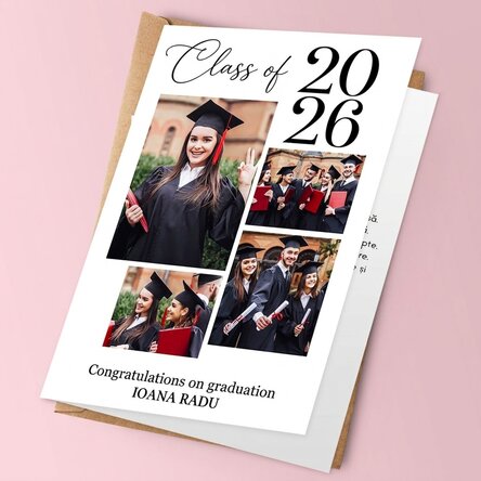 Personalisierte Grußkarte mit 4 Fotos und einer Botschaft – Schulabschluss