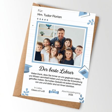 Personalisierte Karte mit Botschaft – Ende des Schuljahres
