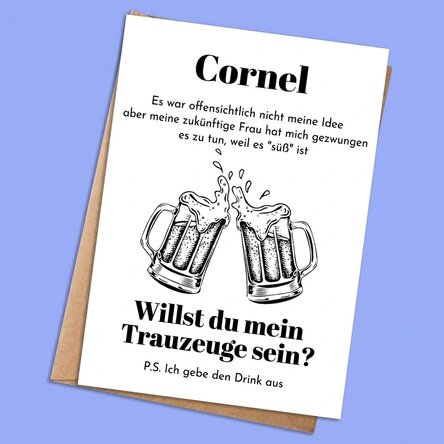 Individuell gestaltete Karte mit Text – Einladung für den Trauzeugen