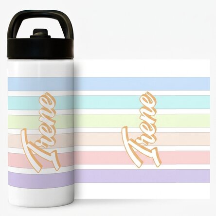 Thermos with handle and straw personalised with name - Colourful stripes