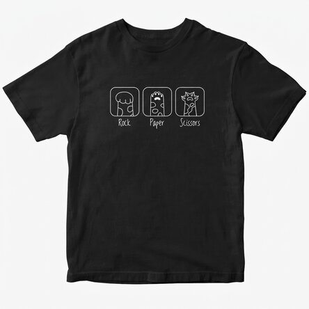 Custom cotton T-shirt with text - Rock, paper, scissors