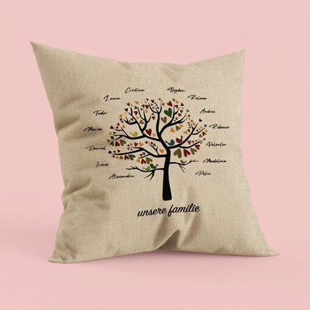 Personalisiertes Kissen mit Schriftzug – Unsere Familie – In