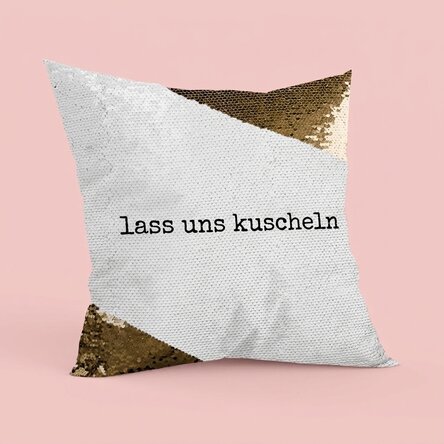 Personalisiertes Kissen mit Schriftzug – „Let’s cuddle“ – goldene Pailletten