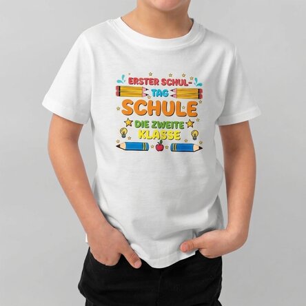 Personalisiertes Baumwoll-T-Shirt für Kinder mit Aufdruck – Der erste Schultag