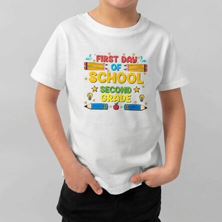 Customised cotton T-shirt for children with text - First day of school