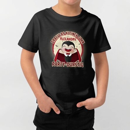 Individuell mit Text bedrucktes Halloween-Baumwoll-T-Shirt für Kinder – Dracula-Baby