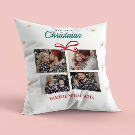 Personalisiertes Kissen mit 4 Fotos und einer Botschaft – Geschenk