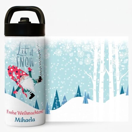 Thermosflasche mit Griff und personalisiertem Strohhalm mit dem Aufdruck „Let it snow“