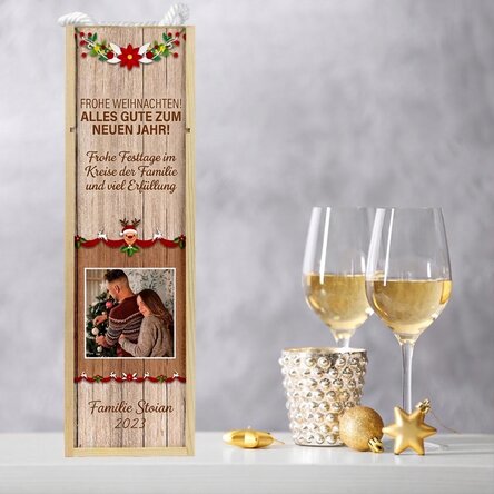 Personalisierte Weinkiste mit Foto und Text – Weihnachtsmotiv