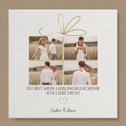 Individuell gestaltetes Leinwandbild mit 4 Fotos und Text – Erinnerungen als Geschenk