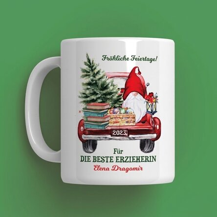 Personalisierte Tasse mit Text – Weihnachtsmotiv für Lehrer*innen / Erzieher*innen
