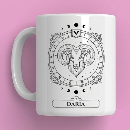 Personalisierte Tasse mit Namen und Sternzeichen – Widder