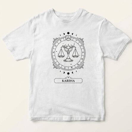 Customised cotton T-shirt with name and zodiac sign - Libra