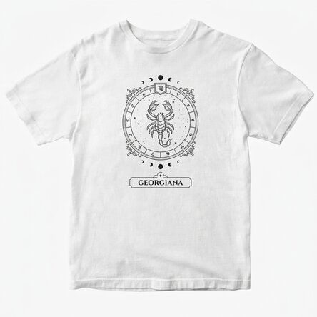 Personalisiertes Baumwoll-T-Shirt mit Namen und Sternzeichen – Skorpion