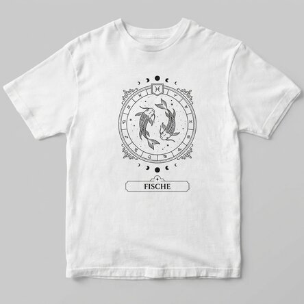 Personalisiertes Baumwoll-T-Shirt mit Namen und Sternzeichen – Fische