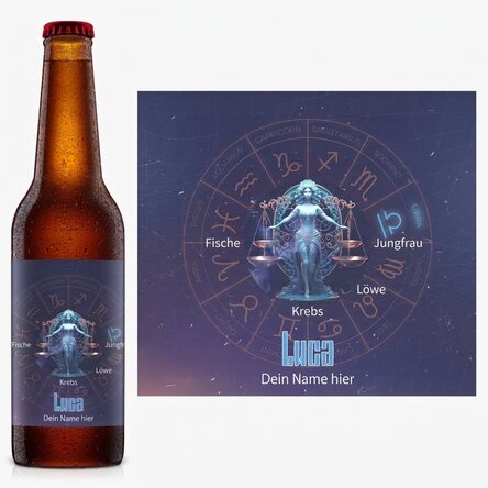 Personalisiertes Bier mit Namen und Sternzeichen – Waage