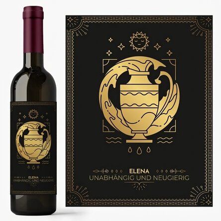 Personalisierter Wein mit Text und Sternzeichen – Wassermann