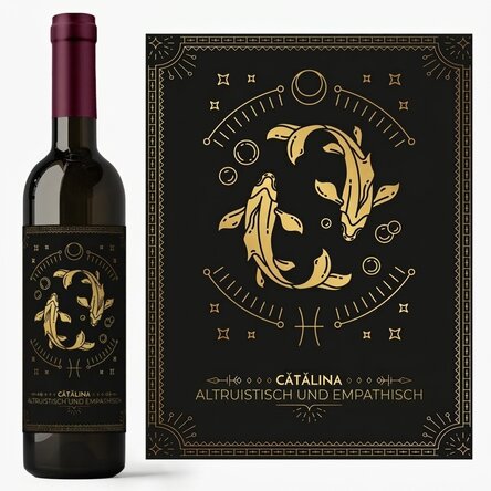 Personalisierter Wein mit Text und Sternzeichen – Fische
