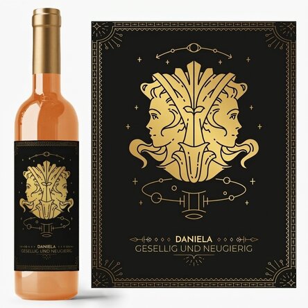 Personalisierter Wein mit Text und Sternzeichen – Zwillinge