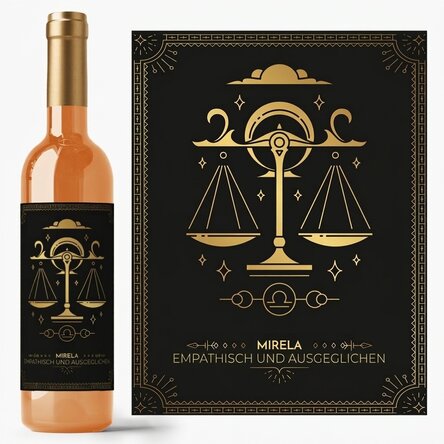 Personalisierter Wein mit Text und Sternzeichen – Waage