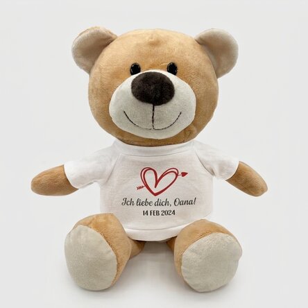 Plus personalisierter Teddybär mit der Aufschrift „Ich liebe dich“