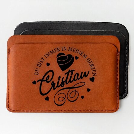 Personalisierte Lederbrieftasche mit Schriftzug – „Always in my heart“