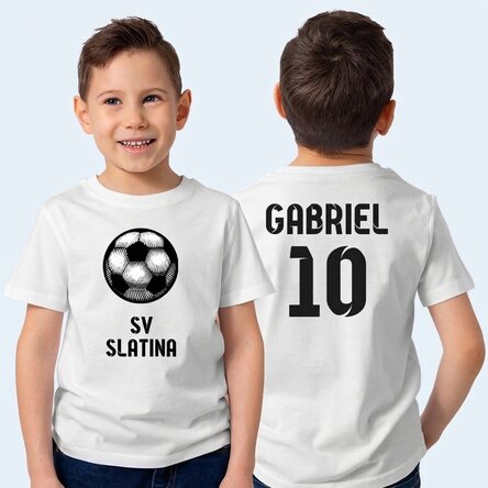 Personalisiertes Baumwoll-T-Shirt für Kinder mit Aufdruck auf Vorder- und Rückseite – Fußball