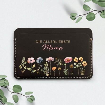 Personalisierte, farbige Lederbrieftasche mit Botschaft – Floral