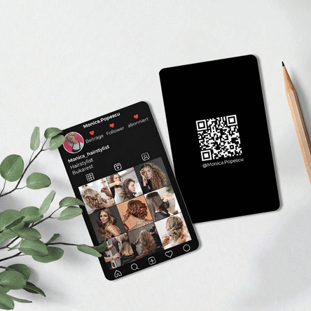 Individuell gestaltete Aluminium-Visitenkarte (Vorder- und Rückseite) mit QR-Code, Text und Fotos –
