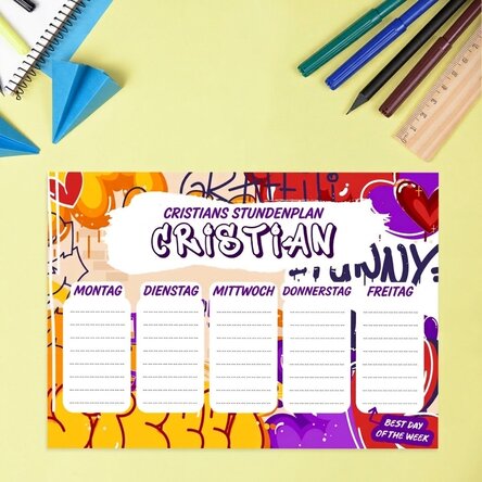 Individuell gestalteter Stundenplan mit Text – Graffiti