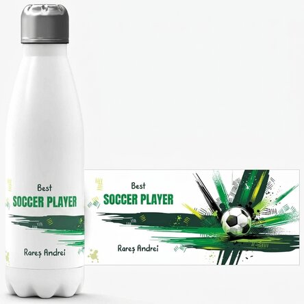 Thermos with white base personalised with text - Ball