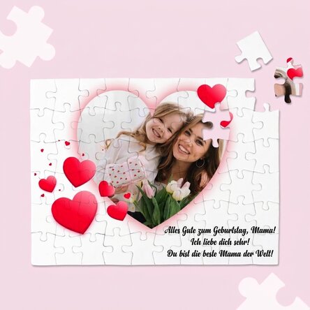Personalisiertes Puzzle mit Foto und Text – Herz